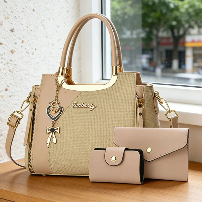 Women Bags Leather - Şık Kadın Çanta Seti, Çok Renkli