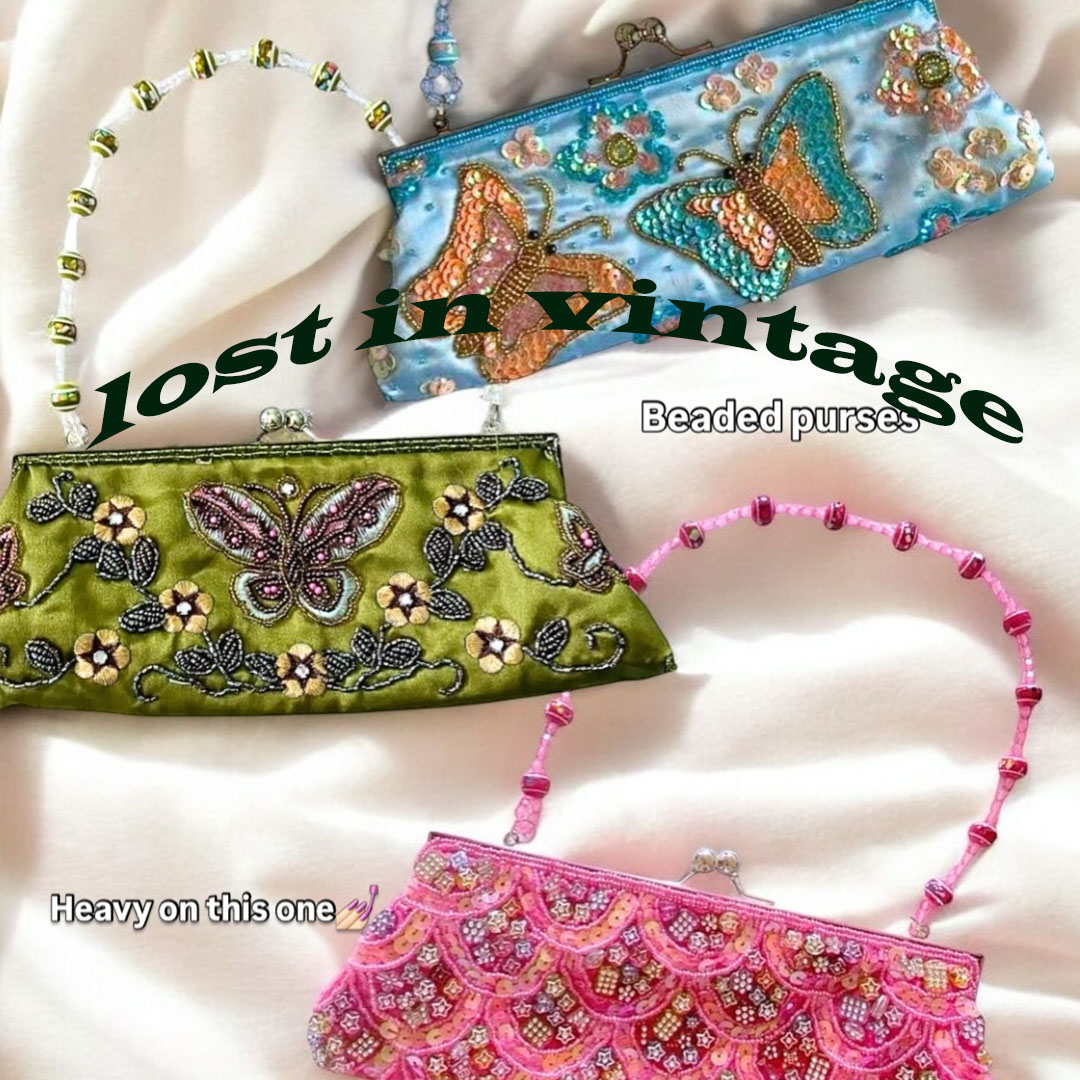 Women'S Vegan Bags - Vintage el-işlemeli Glitter boncuk yaprak çiçek