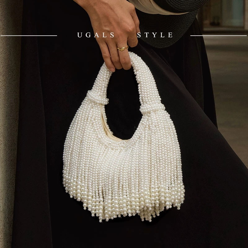 Women'S Vegan Bags - Tasarım Saplı İncili Abiye El Çantası