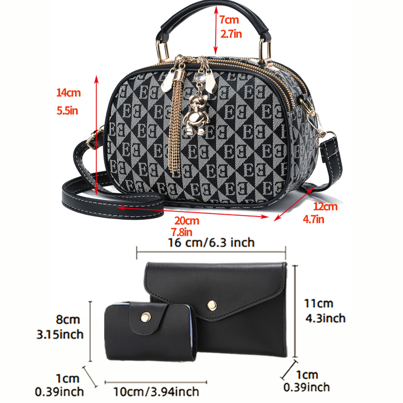 3 parçalı, harf baskılı, mini  - Women'S Crossbody Bags incelemesi ve fiyatı